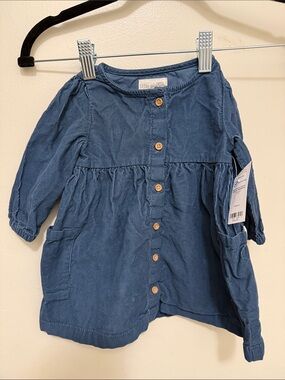 Little Planet Girls' Blue Corduroy Button-Front Dress